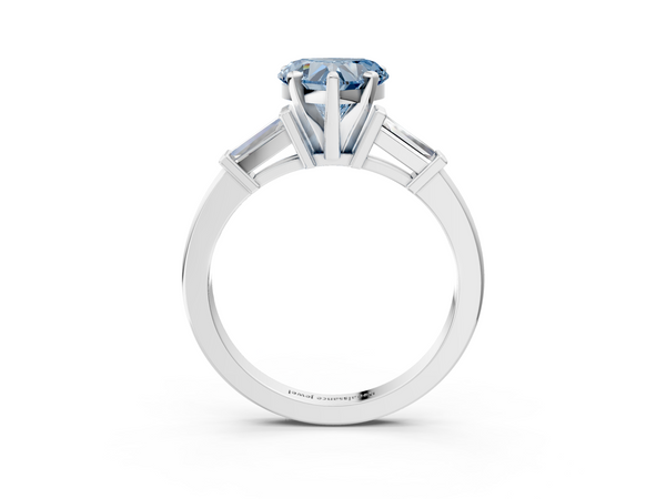 Platinum Fancy Blue Heart  Cut Diamond Solitaire Ring with Tapered Baguette Accents and Four-Prong Setting