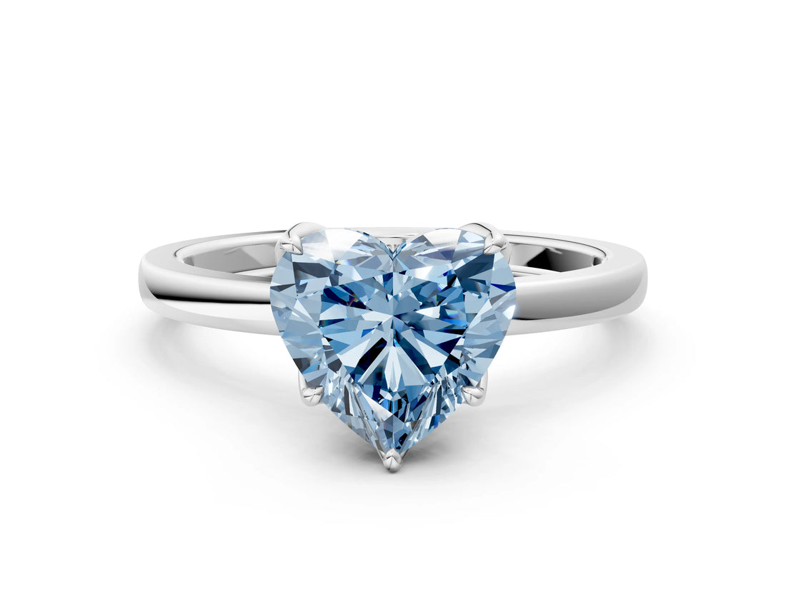 White gold Fancy Blue Heart Cut Diamond Solitaire Ring with Thin Band and Prong Setting_12