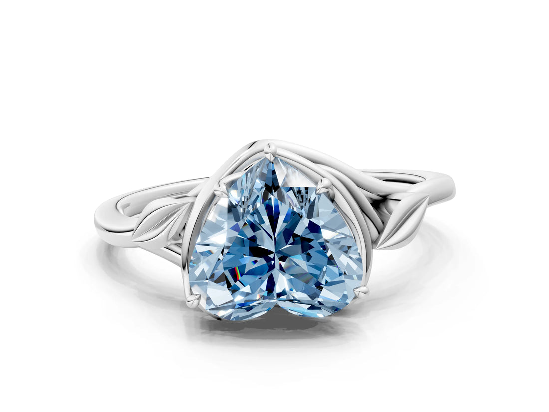 White gold Fancy Blue Heart Cut Diamond Solitaire Ring with Twist Band and Four-Prong Setting_162