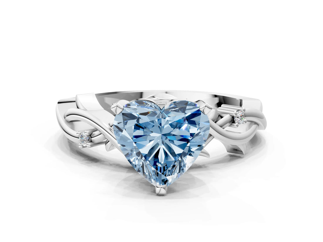 White gold Fancy Blue Heart Cut Diamond Solitaire Ring with Twisted Band and Prong Setting_319
