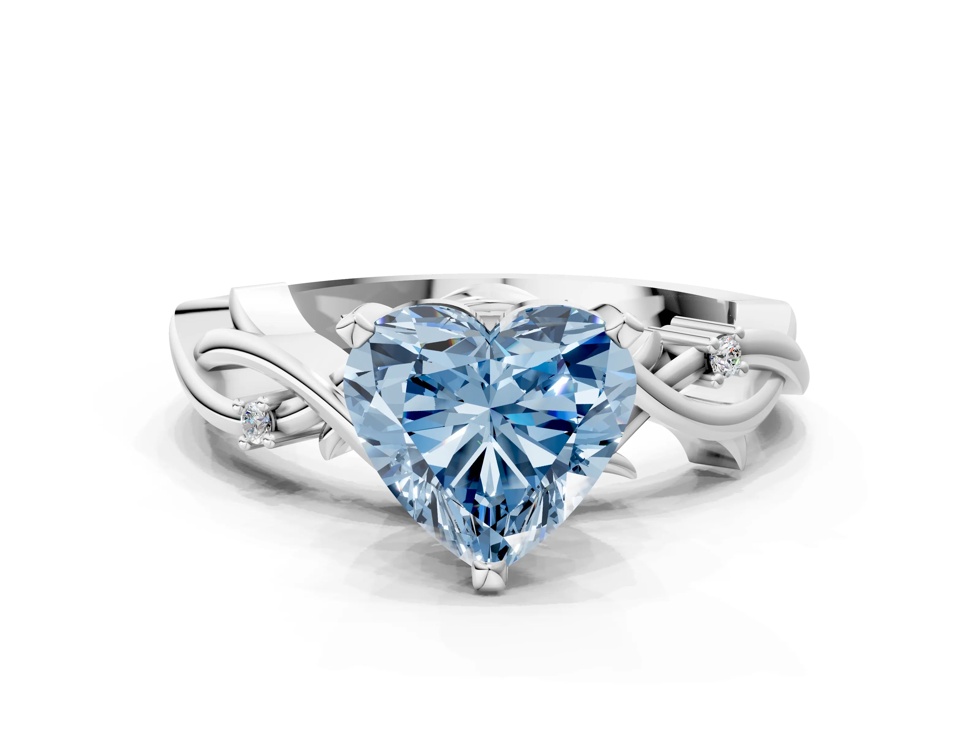 White gold Fancy Blue Heart Cut Diamond Solitaire Ring with Twisted Band and Prong Setting_320