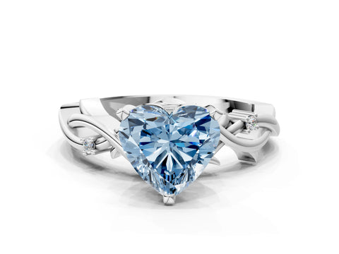White gold Fancy Blue Heart Cut Diamond Solitaire Ring with Twisted Band and Prong Setting_320