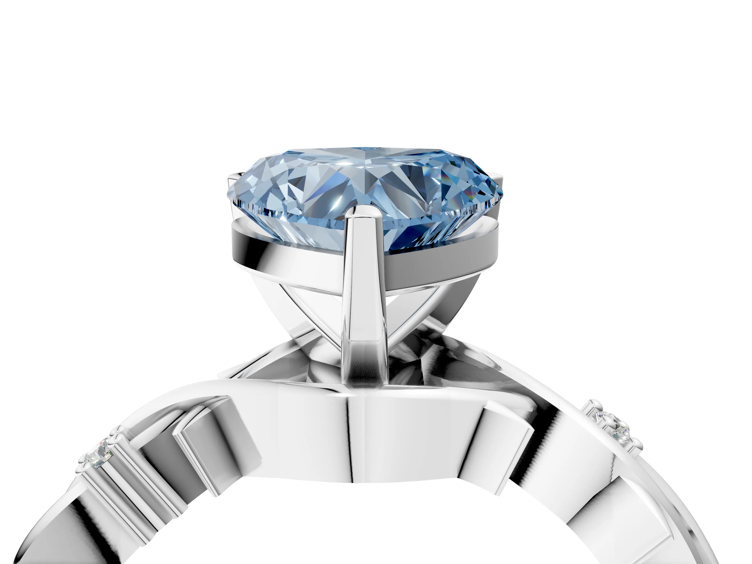 White gold Fancy Blue Heart Cut Diamond Solitaire Ring with Twisted Band and Prong Setting_322