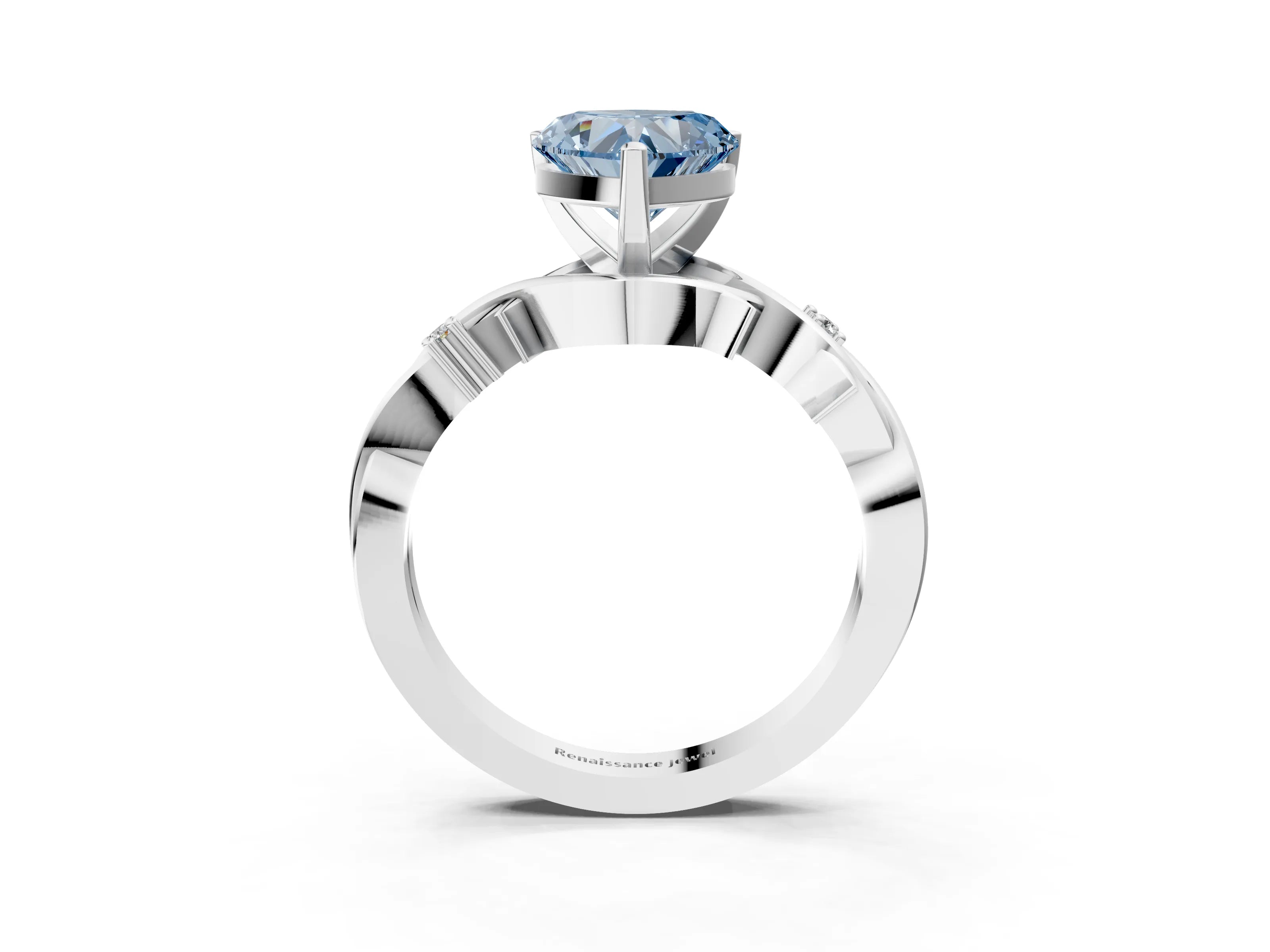 White gold Fancy Blue Heart Cut Diamond Solitaire Ring with Twisted Band and Prong Setting_323