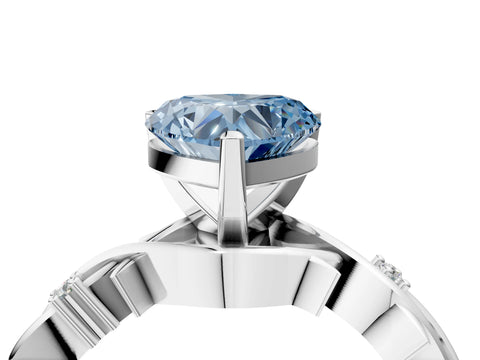 White gold Fancy Blue Heart Cut Diamond Solitaire Ring with Twisted Band and Prong Setting_324