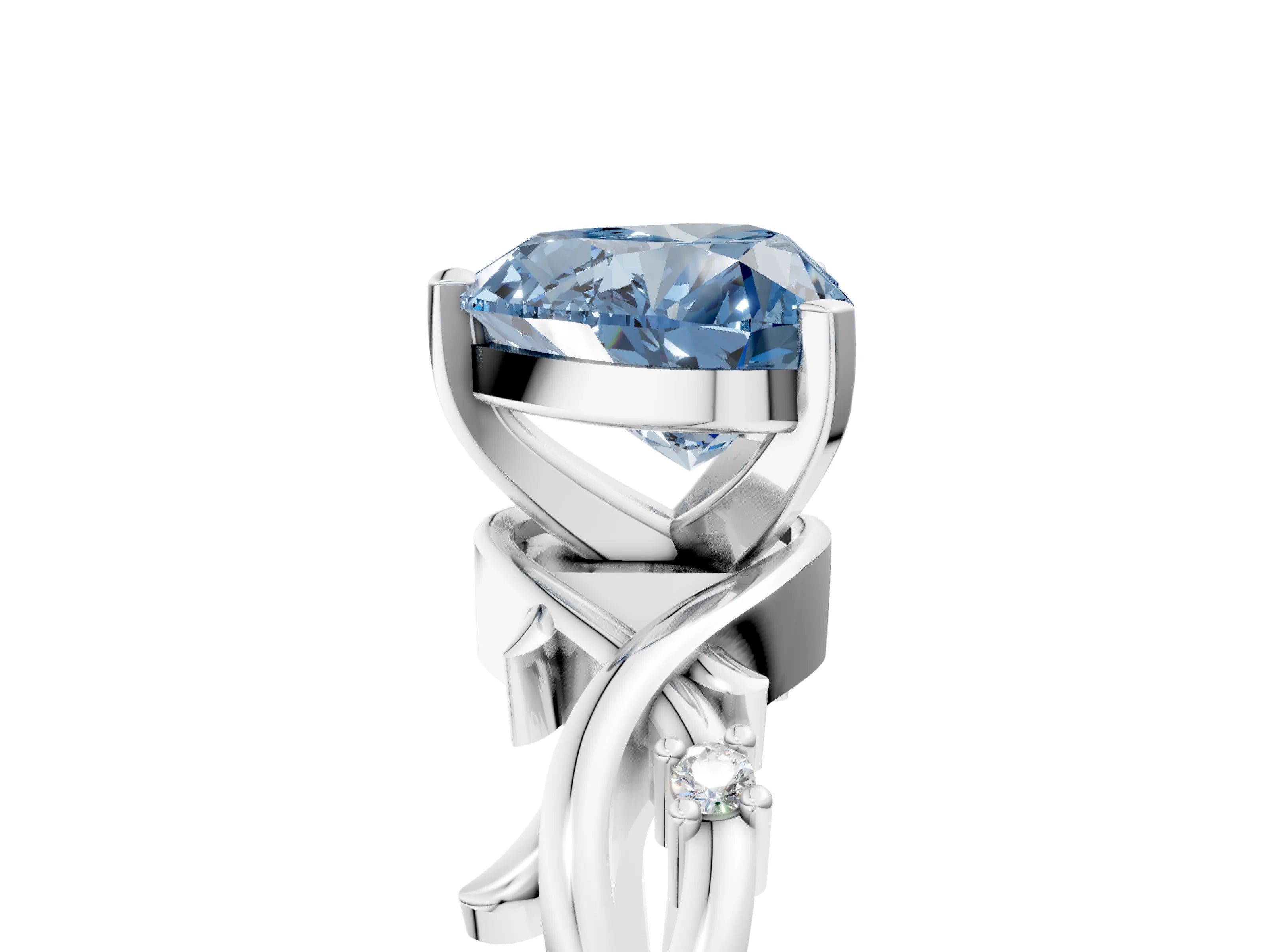 White gold Fancy Blue Heart Cut Diamond Solitaire Ring with Twisted Band and Prong Setting_325