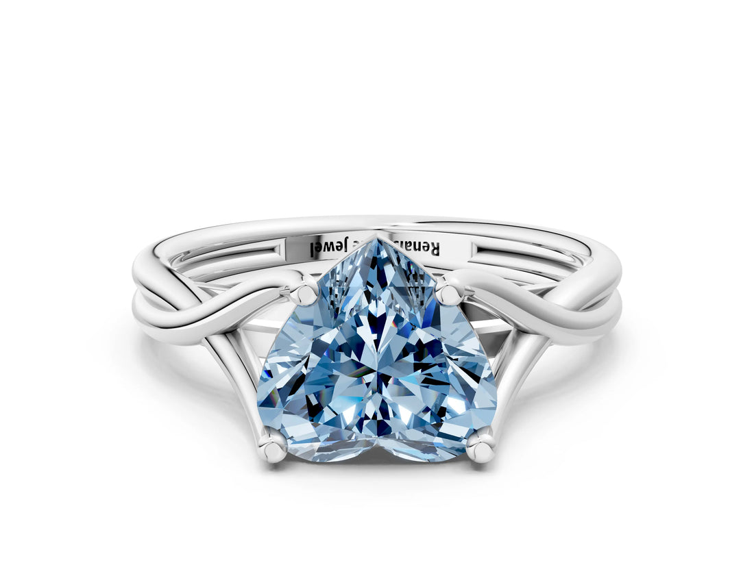 White gold Fancy Blue Heart Cut Diamond Solitaire Twist Band Prong Setting Ring_91