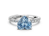 White gold Fancy Blue Heart  Cut Diamond Solitaire with Pave Band and Four-Prong Setting 1