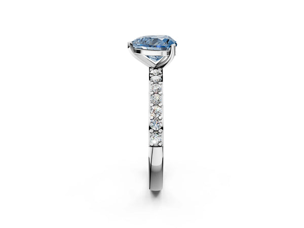 White gold Fancy Blue Heart  Cut Diamond Solitaire with Pave Band and Four-Prong Setting