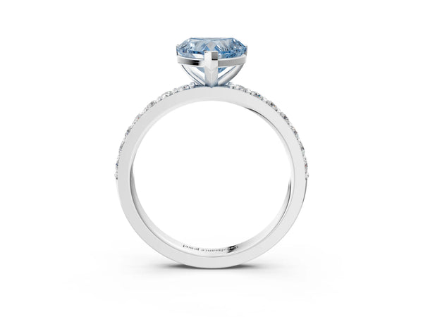 White gold Fancy Blue Heart  Cut Diamond Solitaire with Pave Band and Four-Prong Setting