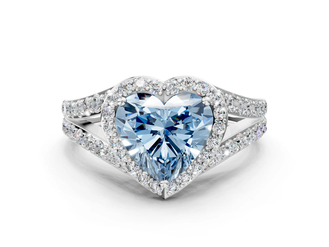 White gold Fancy Blue Heart Cut Diamond Split Shank Halo Ring with Four-Prong Setting_71