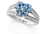 White gold Fancy Blue Heart Cut Diamond Split Shank Ring with Pavé Band and Four-Prong Setting_45