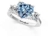 White gold Fancy Blue Heart Cut Diamond Three-Stone Engagement Ring with Prong Setting and Pavé Band_1