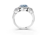 White gold Fancy Blue Heart Cut Diamond Three-Stone Halo Ring with Prong Setting and Pavé Accents_3