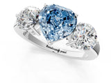 White gold Fancy Blue Heart Cut Diamond Three-Stone Ring with Prong Setting and Classic Band_119