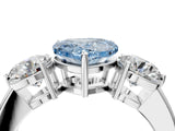 White gold Fancy Blue Heart Cut Diamond Three-Stone Ring with Prong Setting and Classic Band_122