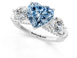White gold Fancy Blue Heart Cut Diamond Three-Stone Ring with Prong Setting and Pavé Band_1