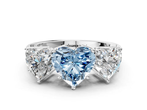 White gold Fancy Blue Heart Cut Diamond Three-Stone Ring with Prong Setting and Textured Band_12