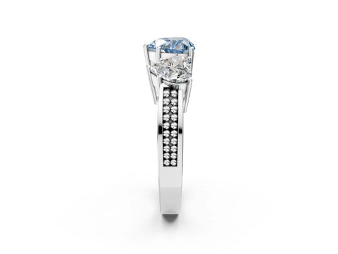 White gold Fancy Blue Heart Cut Diamond Three-Stone Ring with Prong Setting and Textured Band_14
