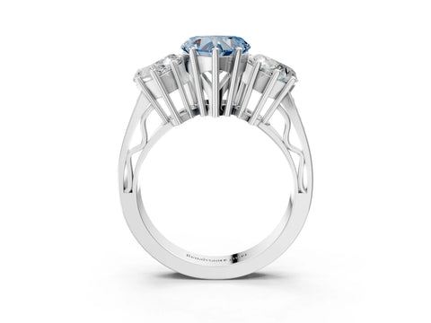 White gold Fancy Blue Heart Cut Diamond Three-Stone Ring with Prong Setting and Textured Band_15