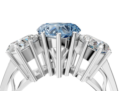 White gold Fancy Blue Heart Cut Diamond Three-Stone Ring with Prong Setting and Textured Band_16