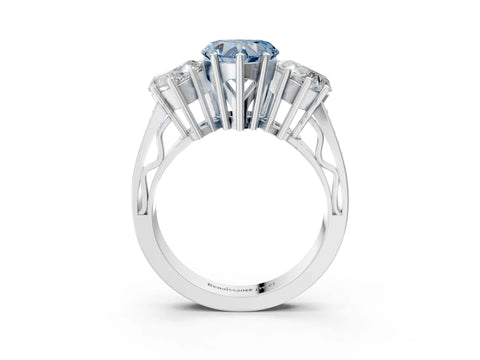 White gold Fancy Blue Heart Cut Diamond Three-Stone Ring with Prong Setting and Textured Band_3