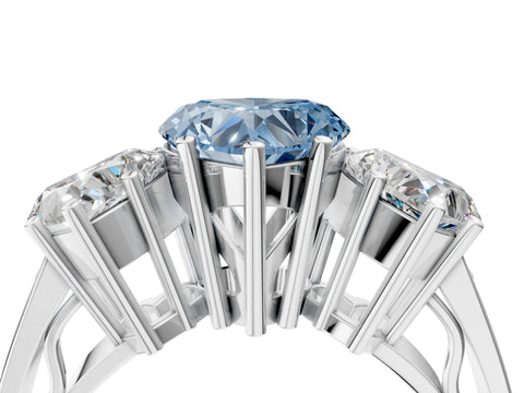 White gold Fancy Blue Heart Cut Diamond Three-Stone Ring with Prong Setting and Textured Band_4