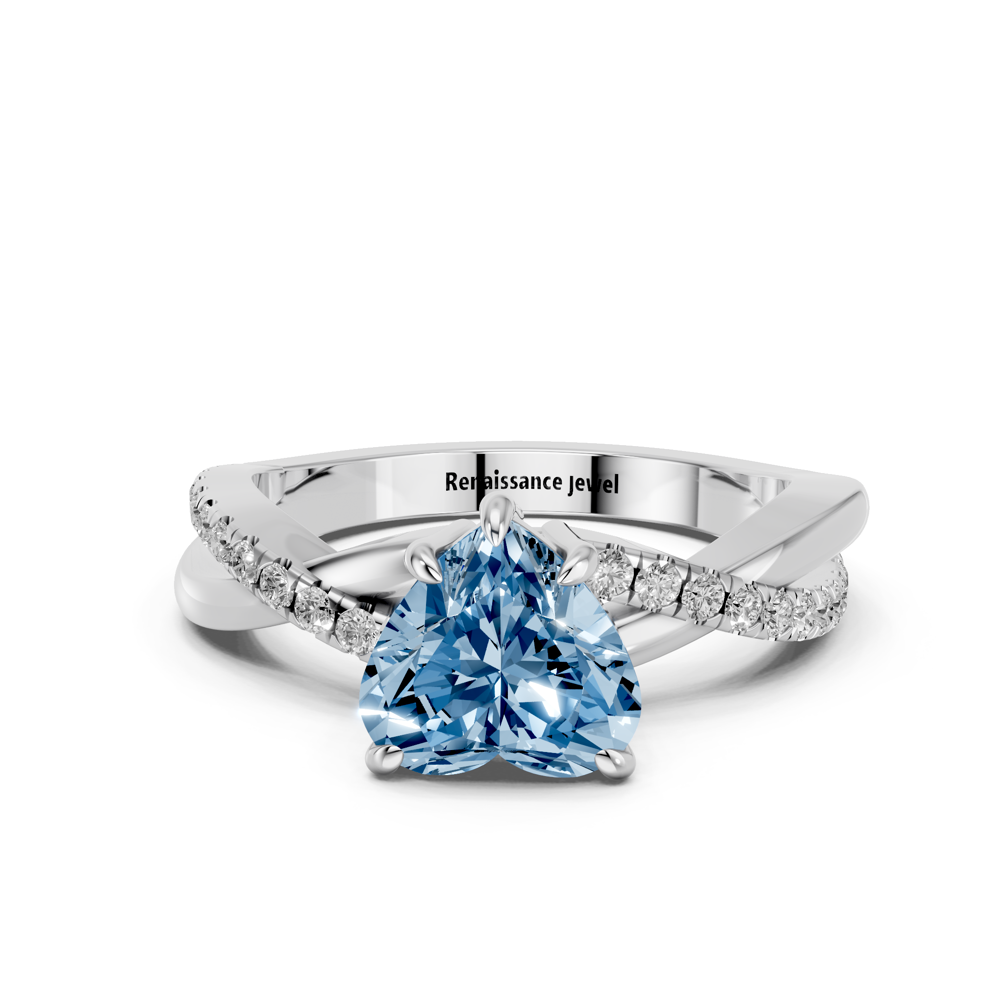 White gold Fancy Blue Heart  Cut Diamond Twist Band Solitaire with Prong Setting_12
