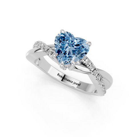 White gold Fancy Blue Heart  Cut Diamond Twist Band Solitaire with Prong Setting_3