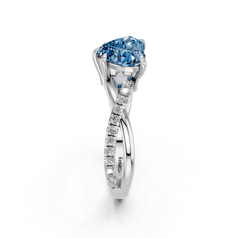White gold Fancy Blue Heart  Cut Diamond Twist Band Solitaire with Prong Setting_4