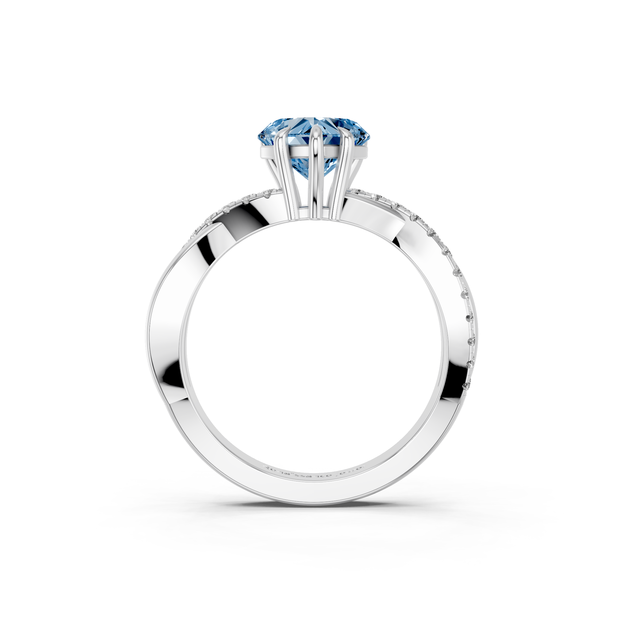 White gold Fancy Blue Heart  Cut Diamond Twist Band Solitaire with Prong Setting_5