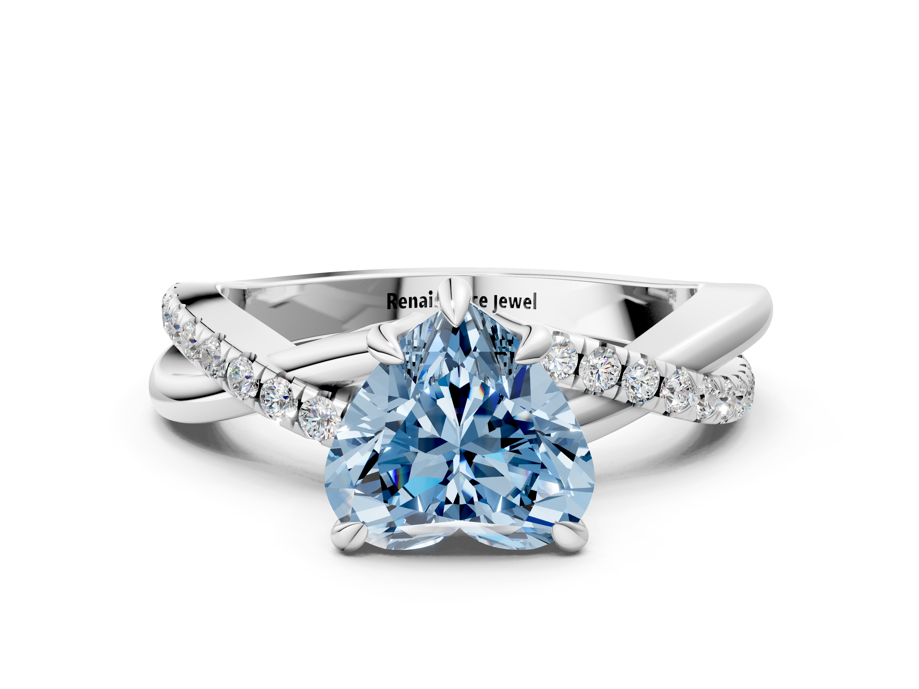 White gold Fancy Blue Heart  Cut Diamond Twist Band Solitaire with Prong Setting_56