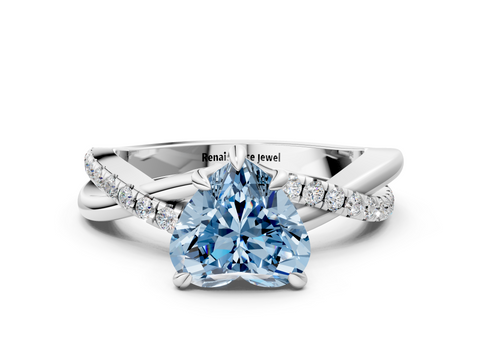 White gold Fancy Blue Heart  Cut Diamond Twist Band Solitaire with Prong Setting_56