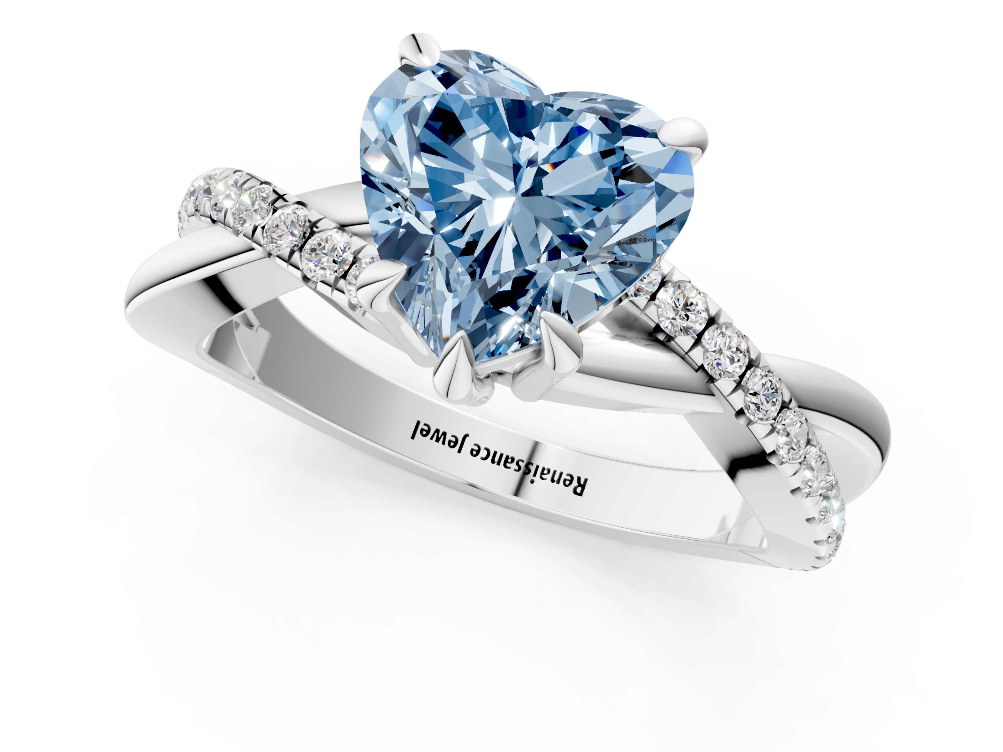 White gold Fancy Blue Heart  Cut Diamond Twist Band Solitaire with Prong Setting_57