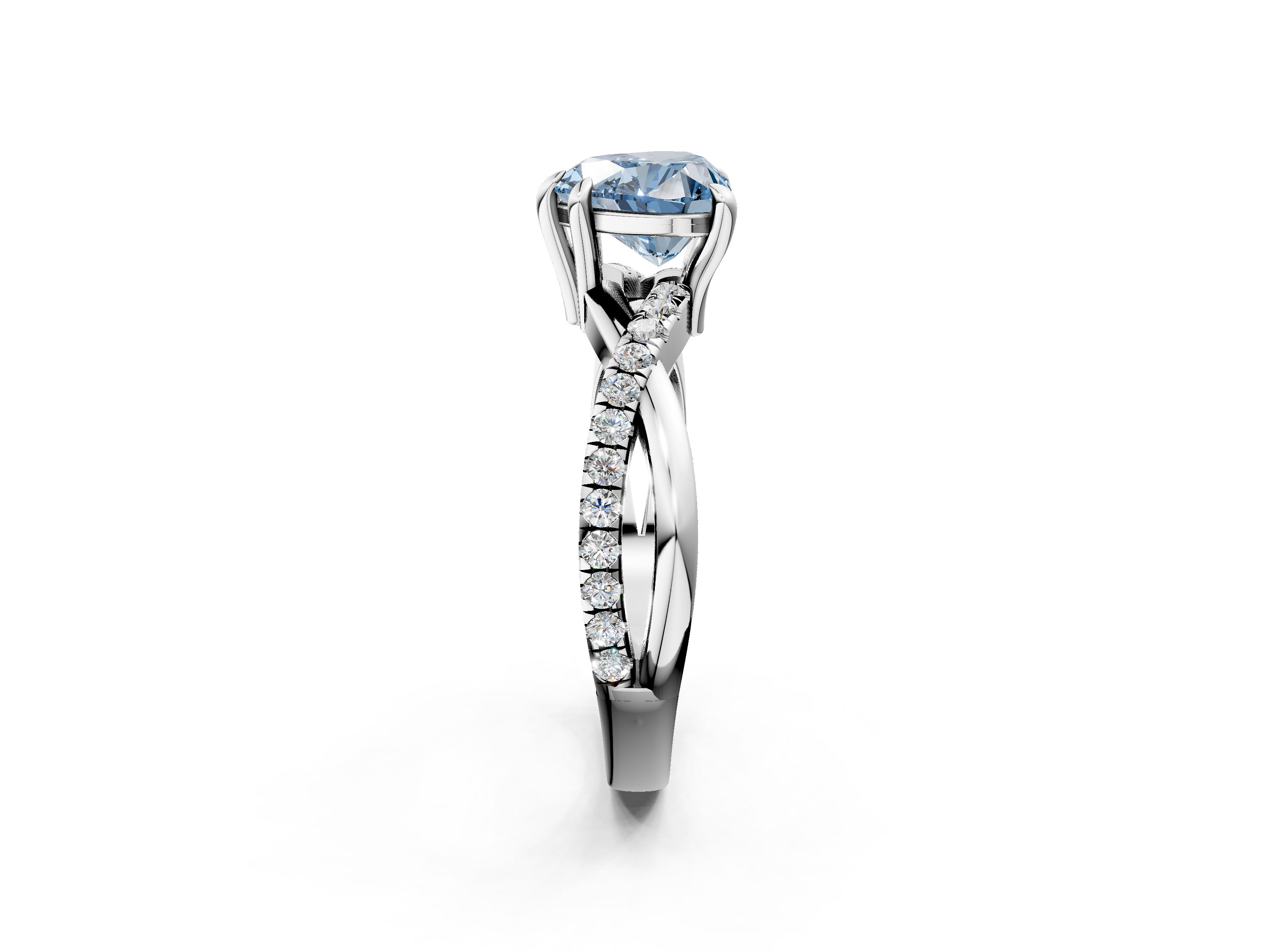 White gold Fancy Blue Heart  Cut Diamond Twist Band Solitaire with Prong Setting_58