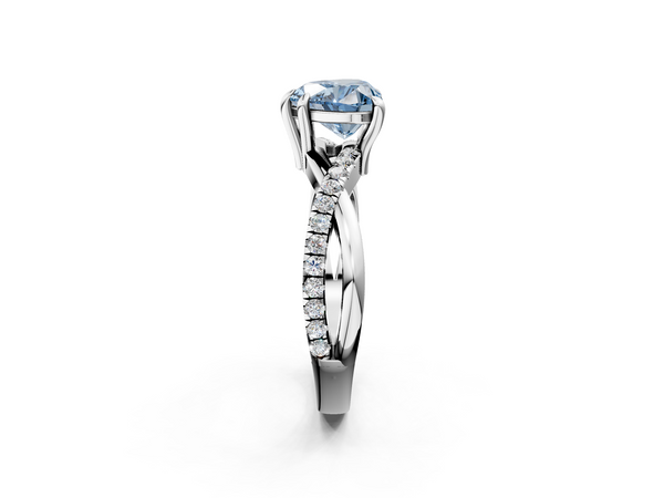 Platinum Fancy Blue Heart  Cut Diamond Twist Band Solitaire with Prong Setting