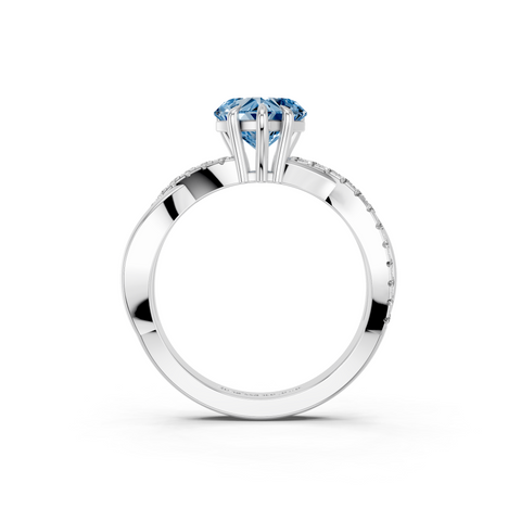 White gold Fancy Blue Heart  Cut Diamond Twist Band Solitaire with Prong Setting_5