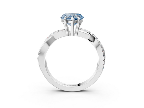 Platinum Fancy Blue Heart  Cut Diamond Twist Band Solitaire with Prong Setting