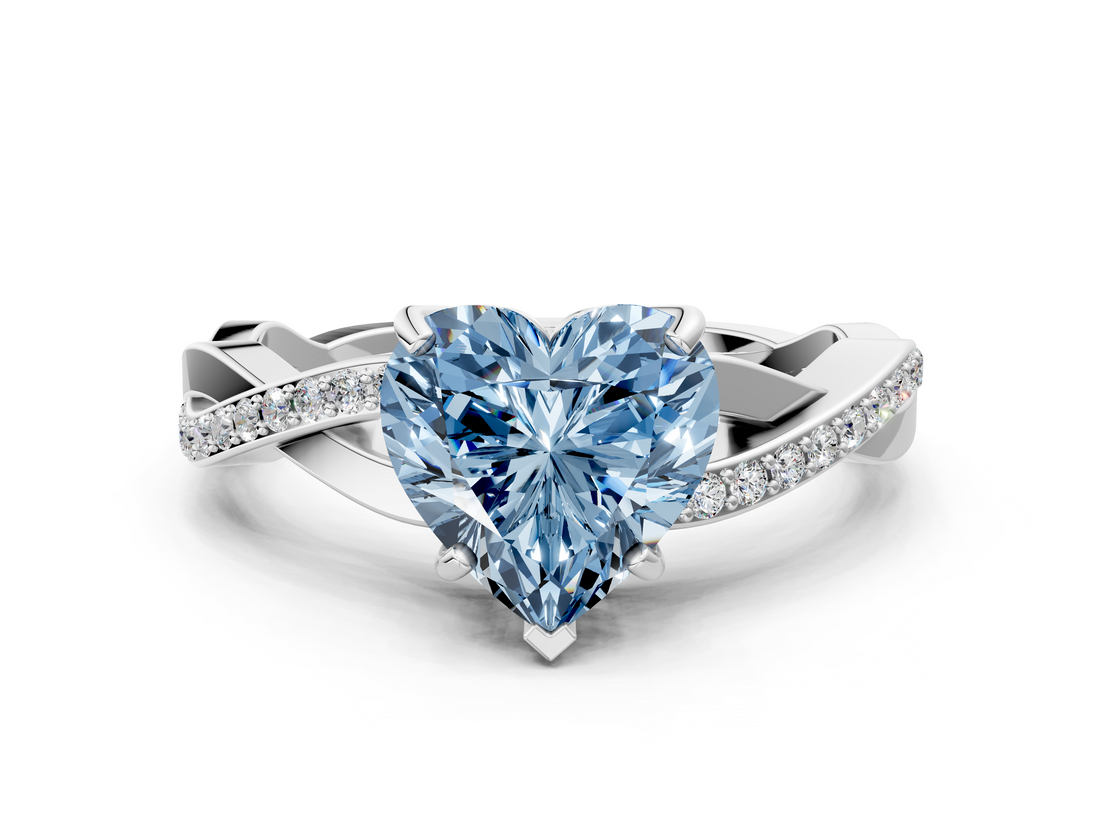 White gold Fancy Blue Heart  Cut Diamond Twisted Band Engagement Ring with Prong Setting_3