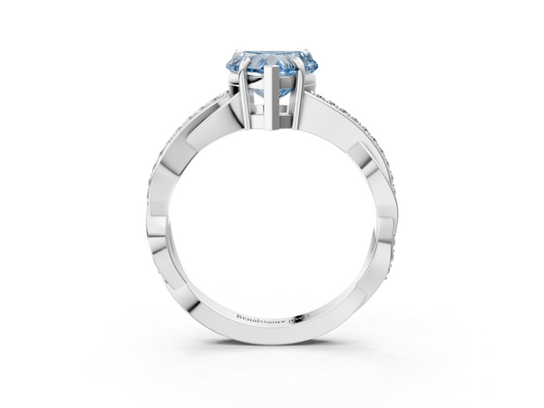 White gold Fancy Blue Heart  Cut Diamond Twisted Band Engagement Ring with Prong Setting