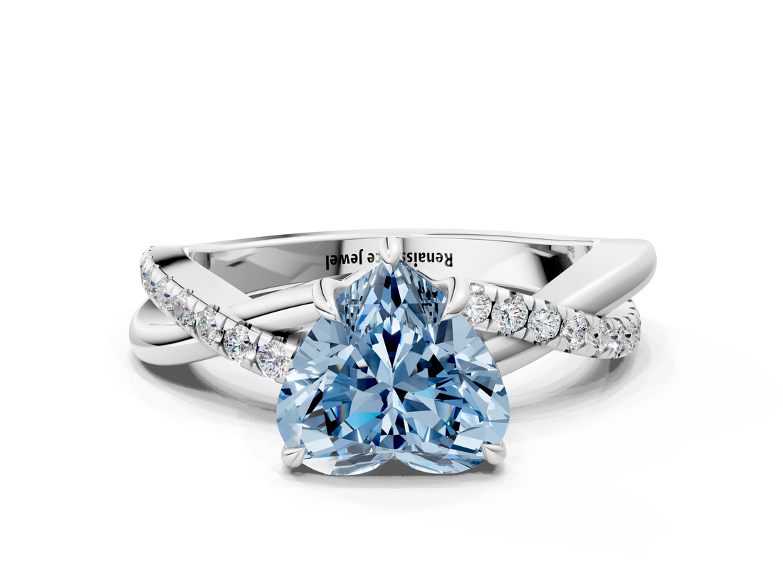 White gold Fancy Blue Heart  Cut Diamond Twisted Band with Pavé Setting and Four-Prong Setting_20