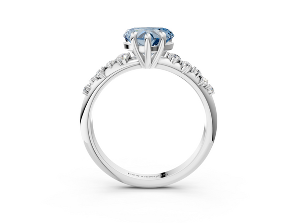 Platinum Fancy Blue Heart  Cut Diamond Vine Band with Four-Prong Setting