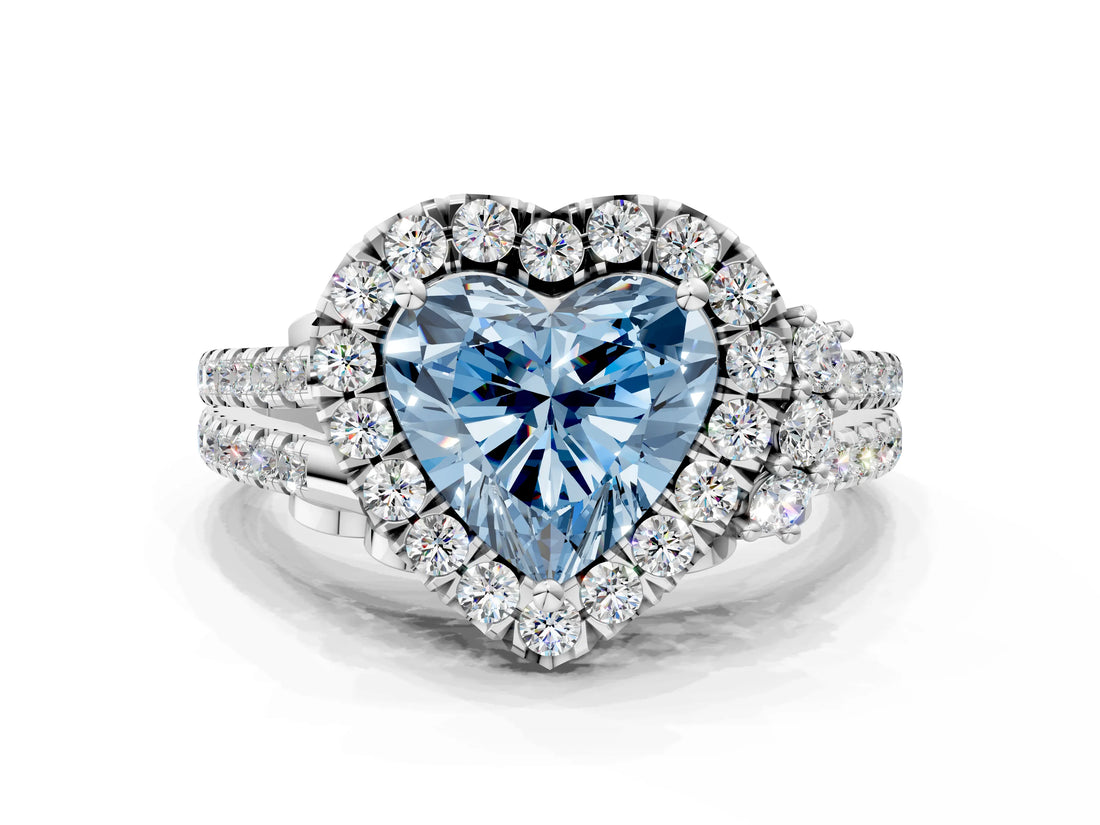 White gold Fancy Blue Heart  Cut Double Halo Diamond Engagement Ring with Pave Band and Four-Prong Setting_54