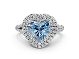 White gold Fancy Blue Heart  Cut Double Halo Split Shank Diamond Ring with Prong Setting_49