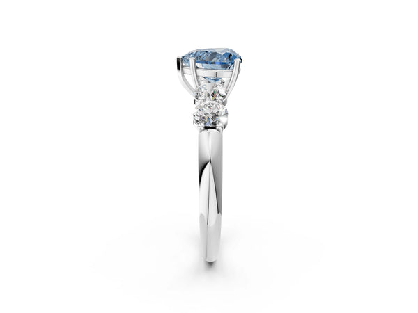 White gold Fancy Blue Heart  Cut Five-Stone Prong Set Diamond Ring with Classic Band