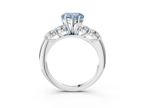 White gold Fancy Blue Heart  Cut Five-Stone Prong Set Diamond Ring with Classic Band