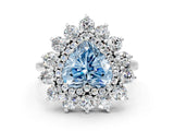 White gold Fancy Blue Heart Cut Halo Cluster Diamond Ring with Pave Band and Four-Prong Setting_12