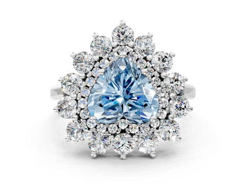 White gold Fancy Blue Heart Cut Halo Cluster Diamond Ring with Pave Band and Four-Prong Setting_12