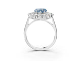 White gold Fancy Blue Heart Cut Halo Cluster Diamond Ring with Pave Band and Four-Prong Setting_15