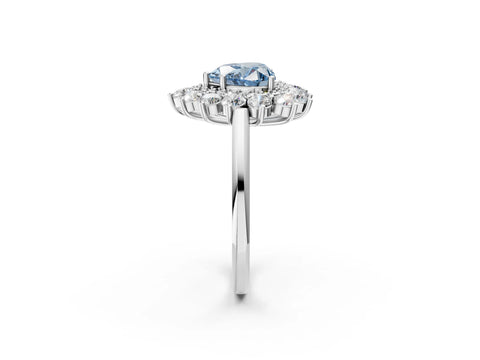 White gold Fancy Blue Heart Cut Halo Cluster Diamond Ring with Pave Band and Four-Prong Setting_2